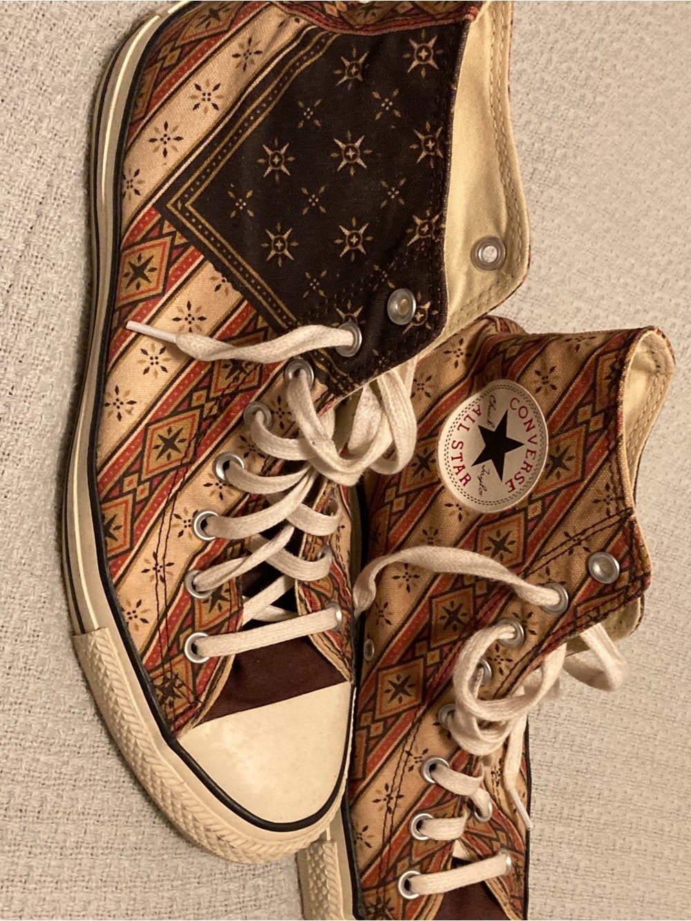 Converse All Star High Top Sneakers in Tan with Brown & Red Pattern - Picture 2 of 8